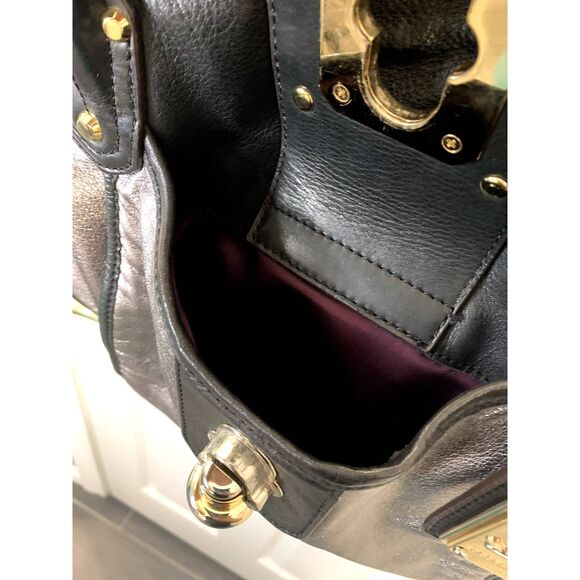 B. Makowsky Silver and Black Metallic Pebble Leather Tote Satchel Shoulder Bag - Picture 4 of 8